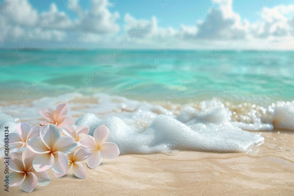 Paradise Beach, White Sand, Plumeria, Ocean Wave, Exotic Beach, Tropical Vacation, Hibiscus Flowers Paradise Beach, White Sand, Plumeria, Ocean Wave, Exotic Beach, Tropical Vacation, Hibiscus Flowers
