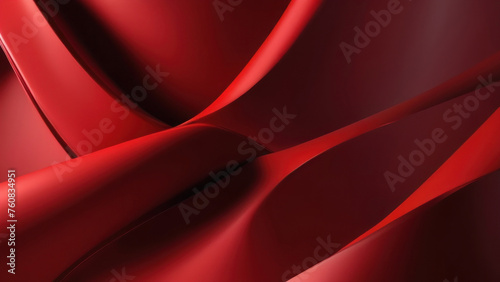 Abstract horizontal background. Red volumetric curves on a red background. AI generative.