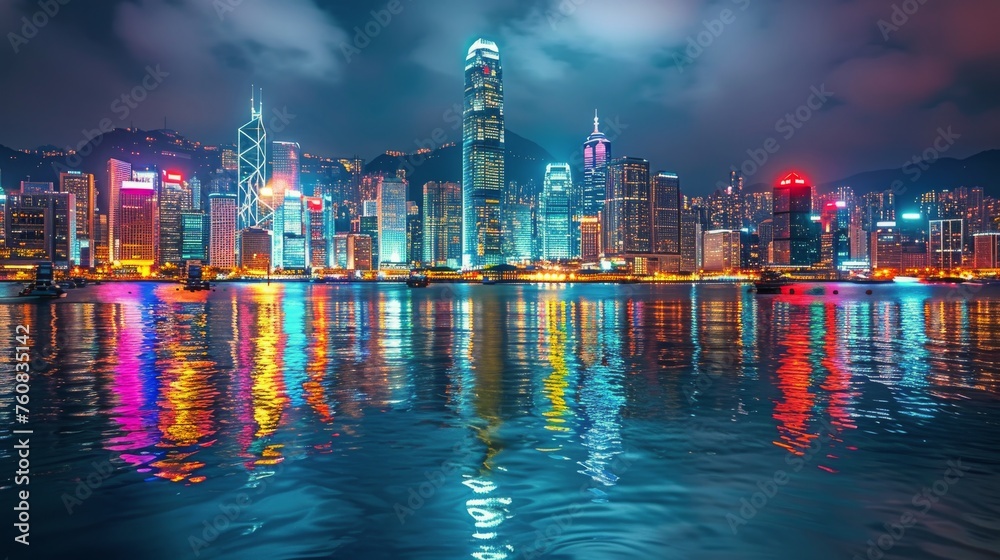 Fototapeta premium Night City Skyline Illuminated