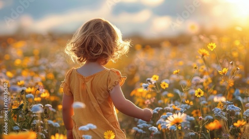 Little Girl Standing in Field of Flowers