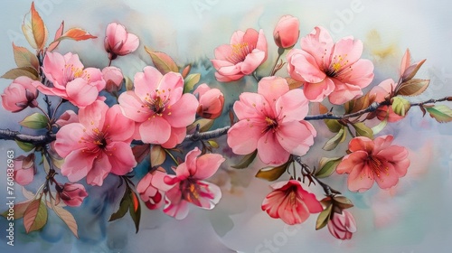 Pink Flowers Painting on White Background