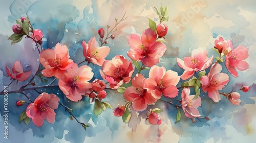 Pink Flowers Painting on White Background
