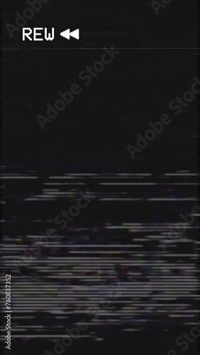 Old VHS Tape Display REW Rewind Analog TV - Retro Vintage Abstract Noise Background Loop - Vertical Video