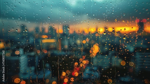 Rain Drops on the Window of a Car at Night