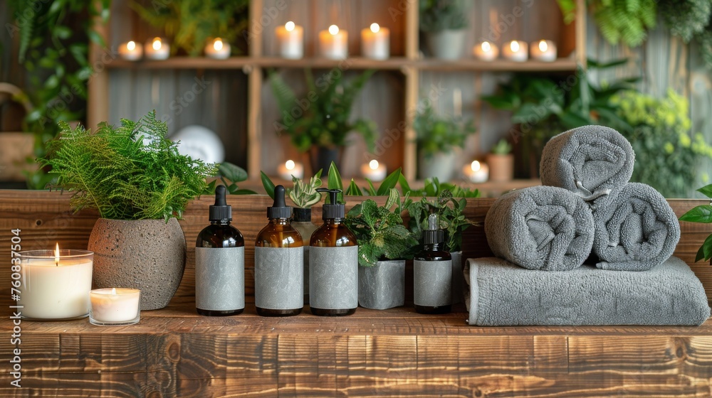 Towels and Candles Arranged on a Table