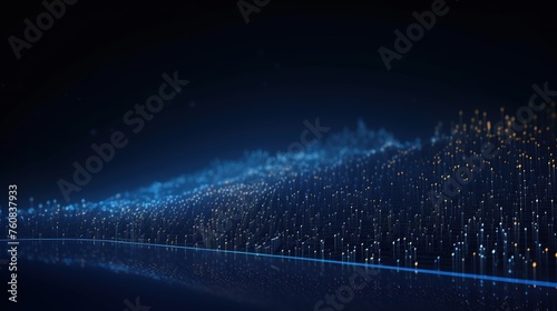Big data visualization technology concept. Futuristic low poly shapes and connecting the dots lines and dark blue background. photo
