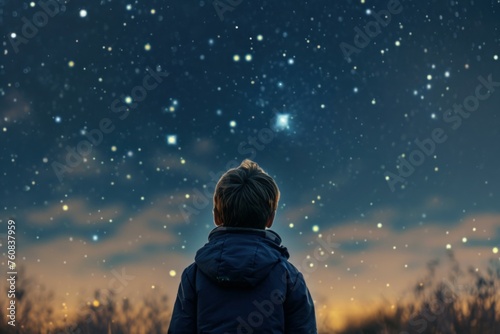 Curious Boy looking stars. Science astronomy. Generate Ai