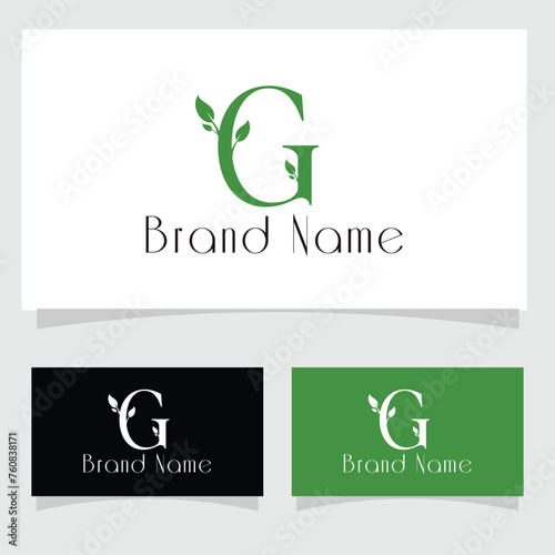 Vector Simple and flat letter G logo with Leaf