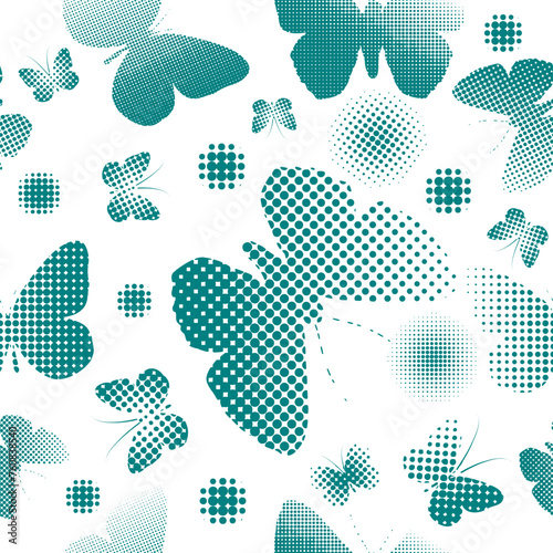 Seamless butterfly background from dots. Halftone. hand drawing. Not AI, Vector illustration