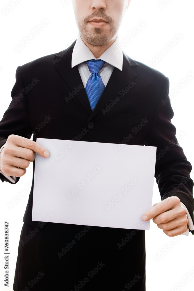 man advertising on a white background man advertising on a white background