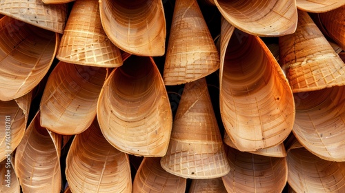 a close up of a bunch of wooden spoons that are stacked on top of each other on top of each other.