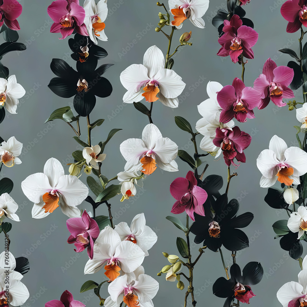 Single Orchid Flower on Black Background with Pop Art Design Gen AI