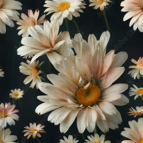 Elegant Daisy Flower Center Close-Up on Black Background Gen AI