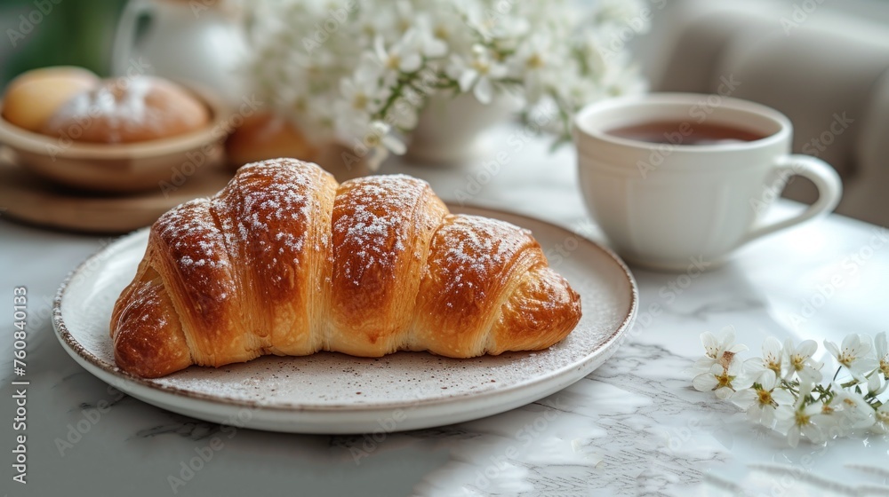 Bakery. Photos of various bakery products. Healthy eating concept. Delicious confectionery dessert pastries filled with fruits and berries on a marble background.