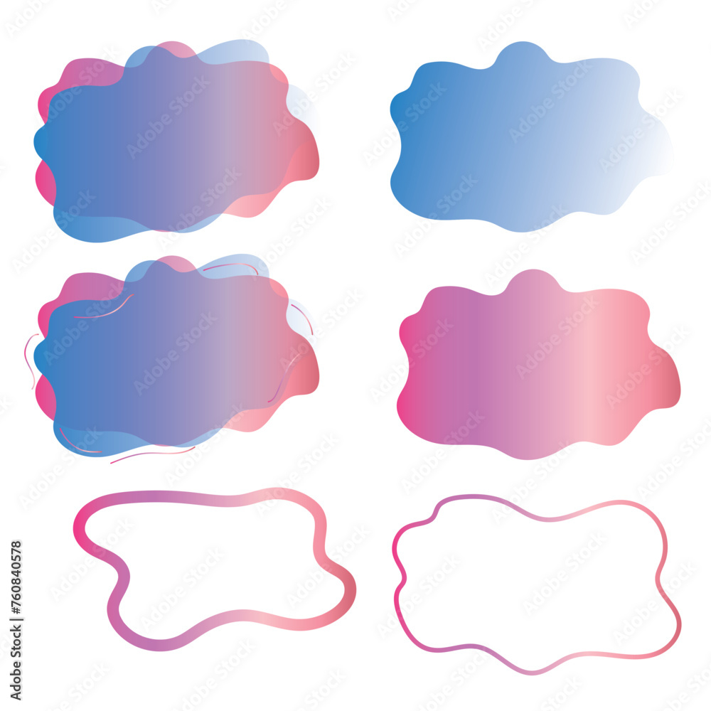 Set of abstract modern graphic elements in geometric shapes and gradient with watercolor line.