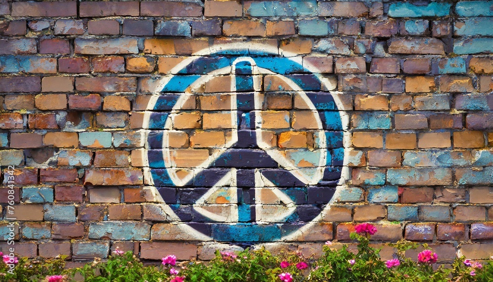 Peace symbol Graffiti on a Brick Wall