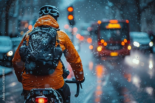 Man doing bicycling in raining 