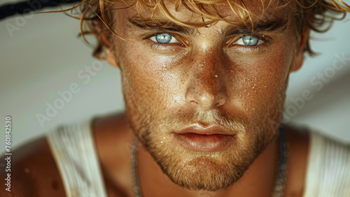 Young man with intense blue eyes. © SashaMagic