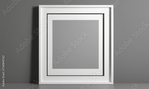 A contemporary white picture frame displayed on a neutral gray wall, showcasing the minimalistic design. Perfect for modern home decor or art presentations.