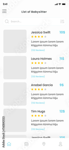 Babysitter, Babysitting, Nanny, au pair, nannie, caretaker, Child-care Worker App UI Kit Template