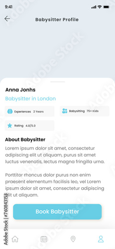 Babysitter, Babysitting, Nanny, au pair, nannie, caretaker, Child-care Worker App UI Kit Template