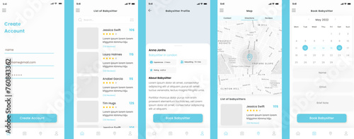 Babysitter, Babysitting, Nanny, au pair, nannie, caretaker, Child-care Worker App UI Kit Template