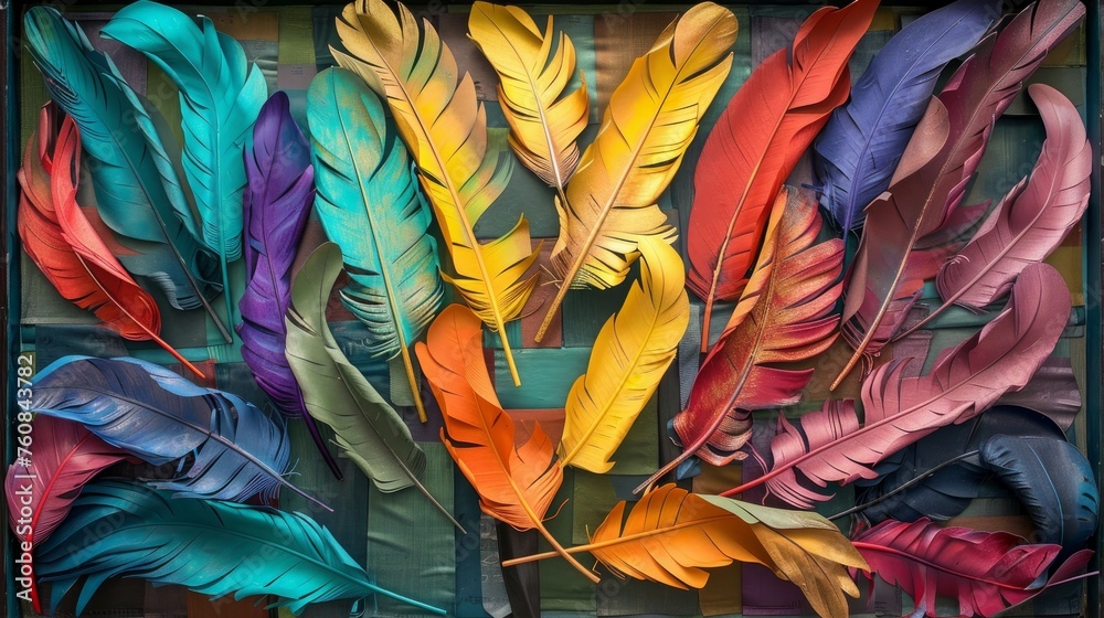 Colorful bird feathers arrangement