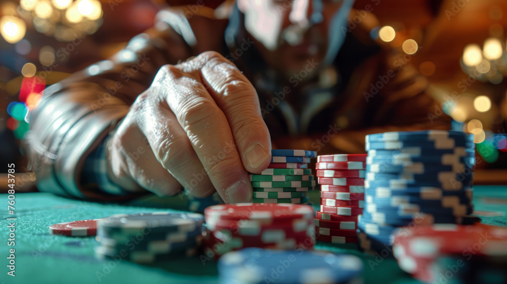 Adult male gambling at poker table Adult male gambling at poker table
