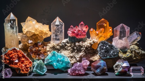 Collection of rare minerals and gemstones photo