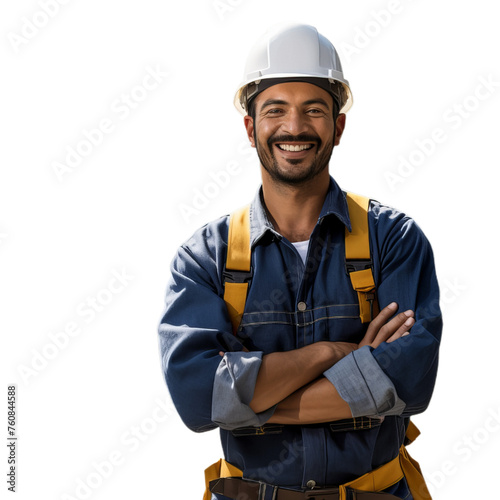 A portrait of the smiling worker in safe wear.