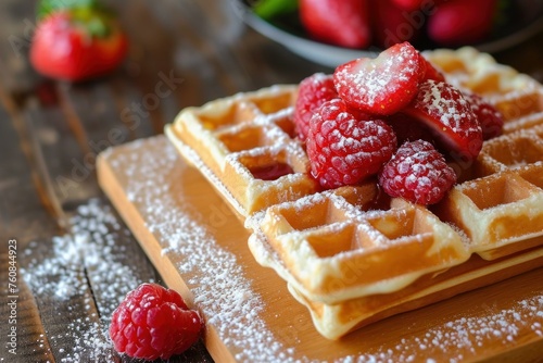 Golden Baked belgian waffles. Sugar food. Generate Ai