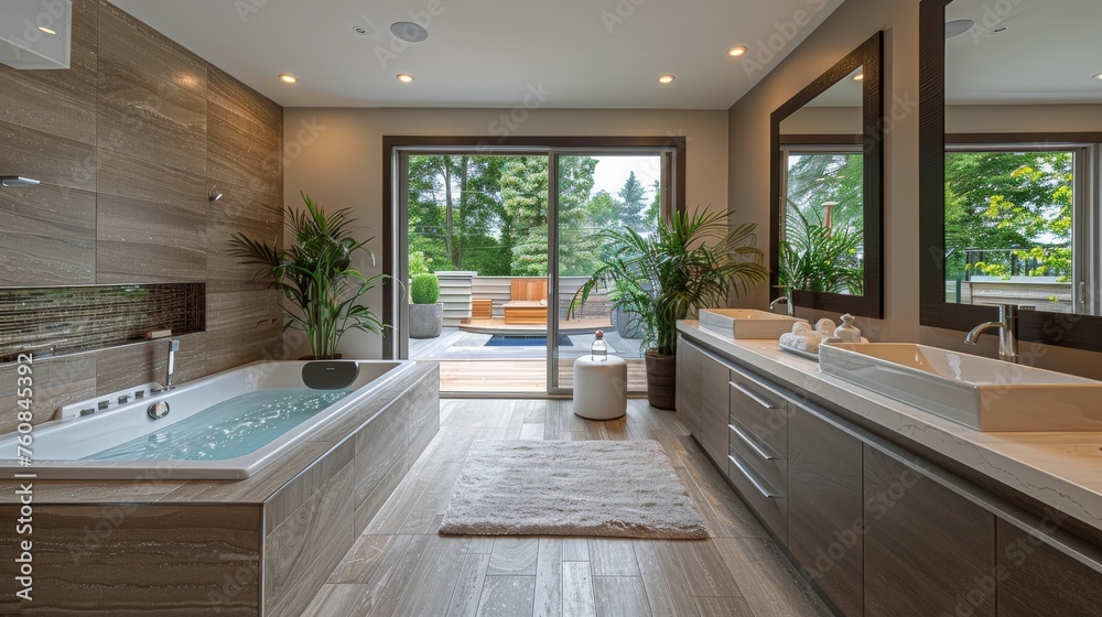 Luxurious Bathroom With Large Bathtub and Walk-In Shower Luxurious Bathroom With Large Bathtub and Walk-In Shower