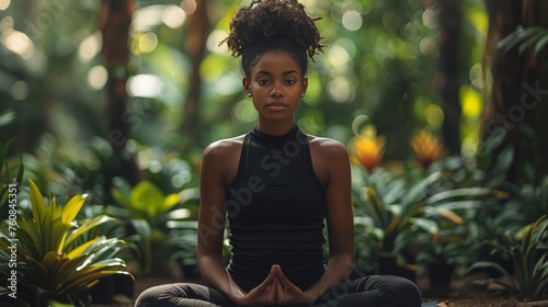 Woman Sitting in Yoga Position in Forest