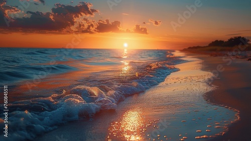 Sun Setting Over Water at Beach