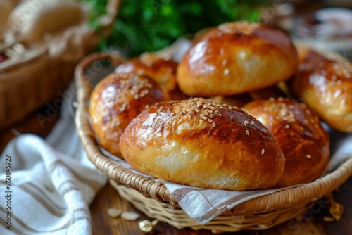 Savory Baked pirozhki. Table healthy food. Generate Ai