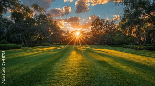 Sun Shining Through Trees in Park