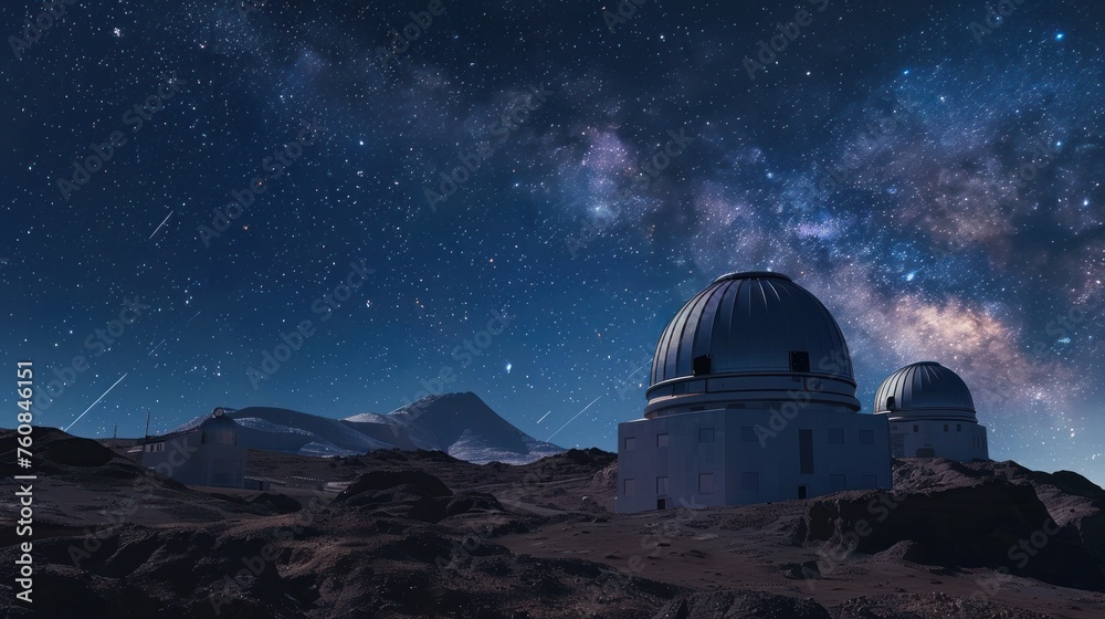 Astronomical observatories under starry skies