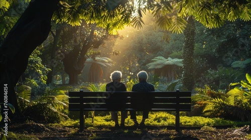 Two People Sitting on a Bench in a Park