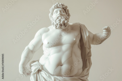 Overweight marble sculpture. Statue of a person with obesity, fat people, obesity, body size, dieting and nutrition, body positivity concept. Fat Greek statue with copy space. photo
