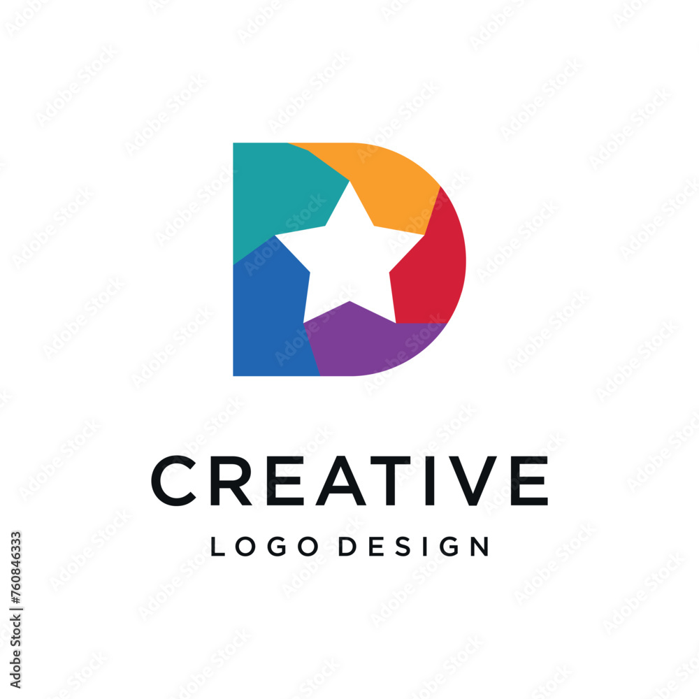 Letter D with star elements logo design inspiration, vector eps 10