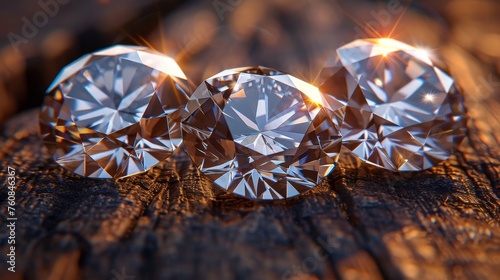 Three Diamonds on Wooden Table