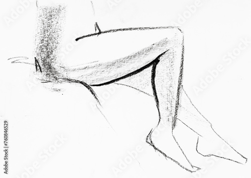 sketch of legs of sitting female nude model