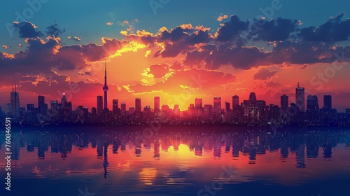 Stunning Sunset Over City and Water