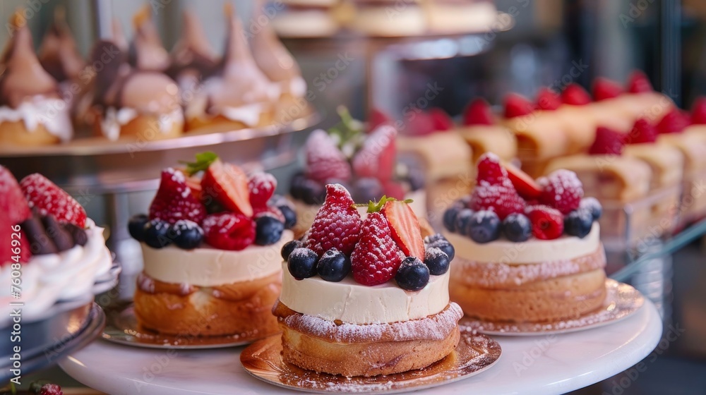 Gourmet pastries in a boutique bakery setting