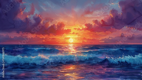 Sunset Over the Ocean © olegganko