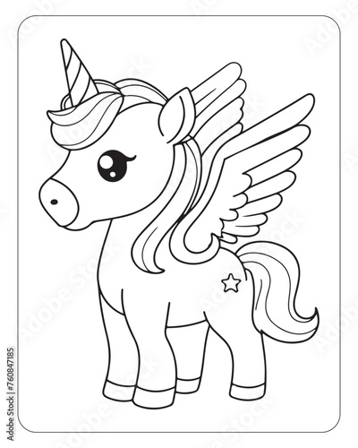 Cute cartoon unicorn creature for kids coloring pages depicting a magic fantasy mythical design