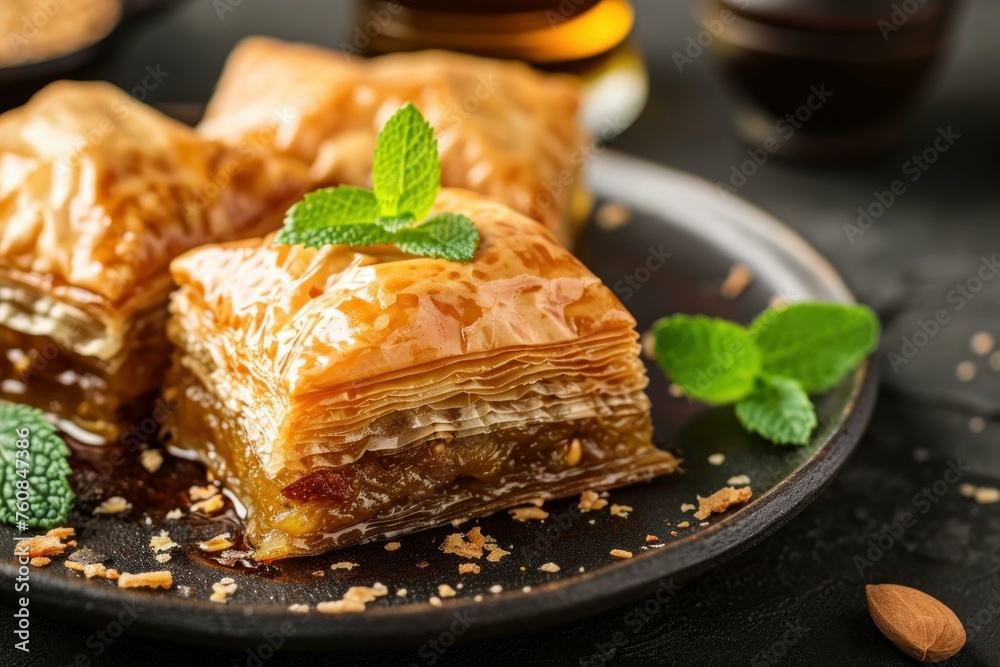 Sweet Baklava arabian dessert. Sweet sugar food. Generate Ai Sweet Baklava arabian dessert. Sweet sugar food. Generate Ai