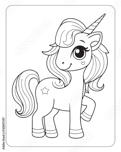 Cute Unicorn vector for kids coloring book pages, unicorn black and white vector