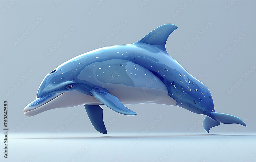 Fototapeta premium 3D illustration of a sleek, blue dolphin on a light background, conveying a sense of marine elegance and grace.