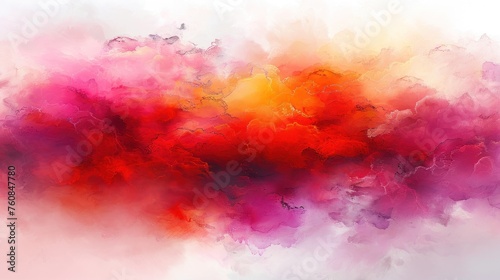 an abstract painting of red, yellow, and pink colors on a white background with a black and white border. photo